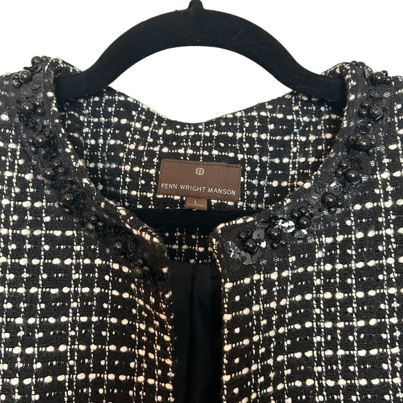 Fenn Wright Manson Black/White Tweed Open Front Blazer w/Beaded & Sequin Accent - Picture 3 of 12